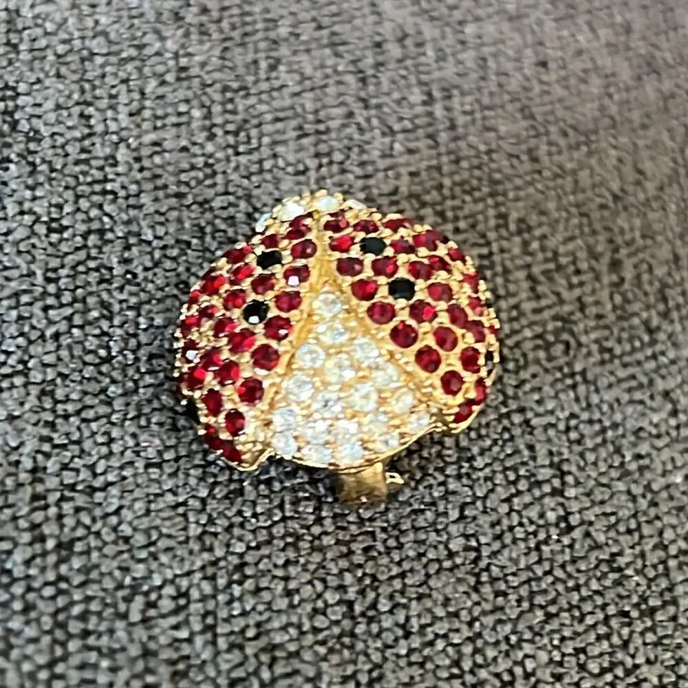Gorgeous. Vintage Monet Red Rhinestone Ladybug Brooch